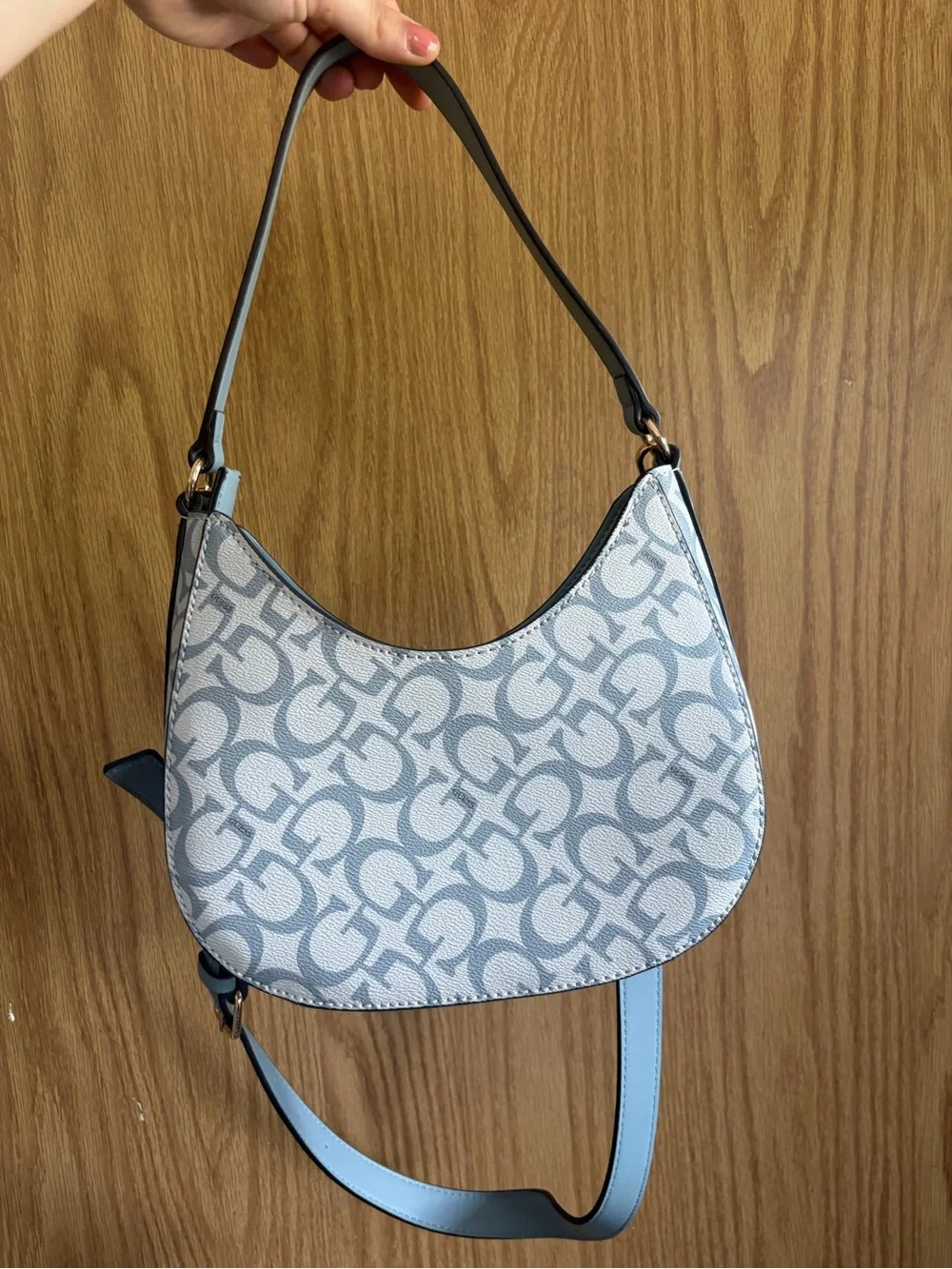 Guess Light Blue Signature Crescent Shoulder Bag - Picture 2 of 5